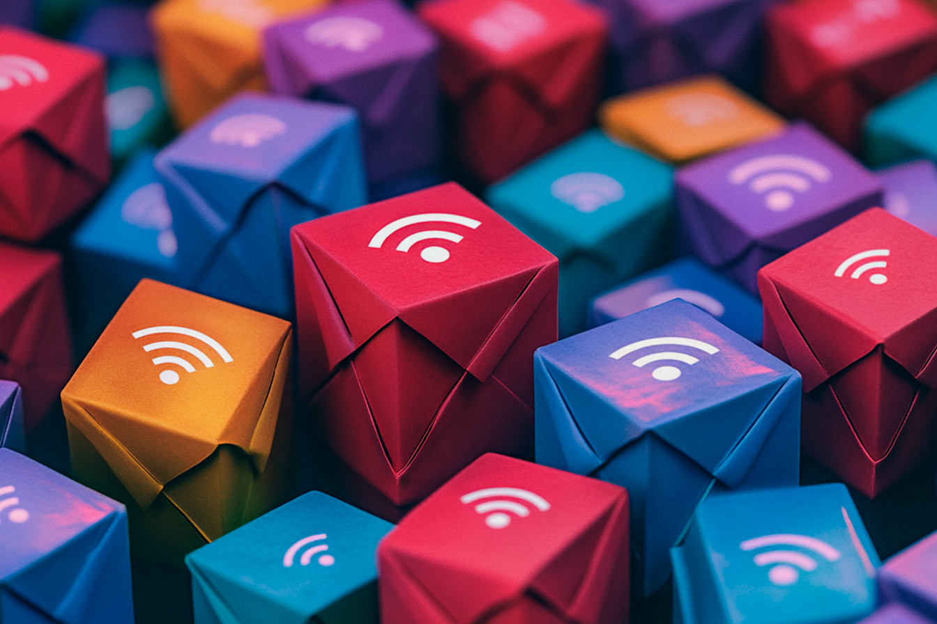 Diferentes cubos con íconos de red wifi