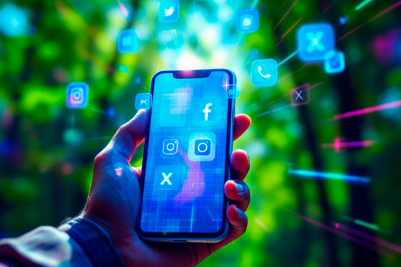 Teléfono inteligente con íconos de diferentes aplicaciones de redes sociales